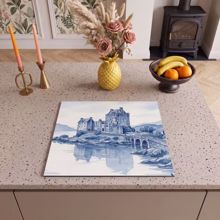Inductie beschermer - Schots - Kasteel - Blauw - Aquarel — 3