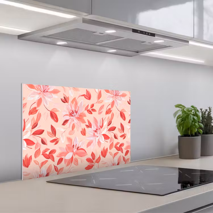 Spatscherm keuken - Botanisch - Bloemen - Rood — 1