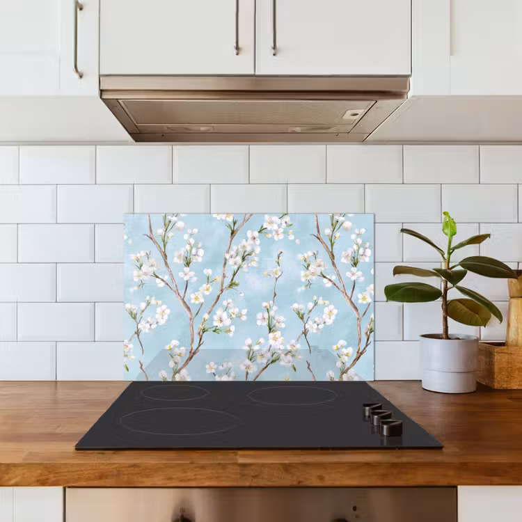 Spatscherm keuken - Kersenbloesem - Textuur - Blauw — 3