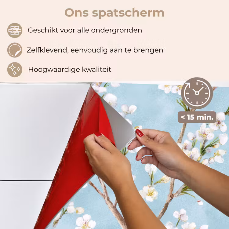 Spatscherm keuken - Kersenbloesem - Textuur - Blauw — 4