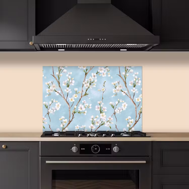 Spatscherm keuken - Kersenbloesem - Textuur - Blauw — 5