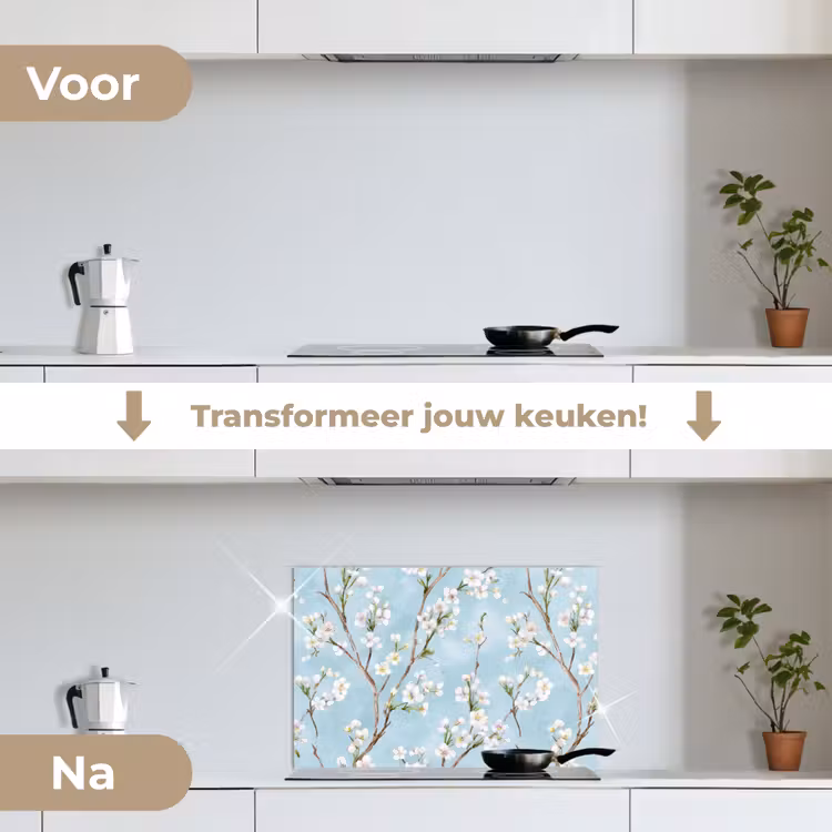 Spatscherm keuken - Kersenbloesem - Textuur - Blauw — 7