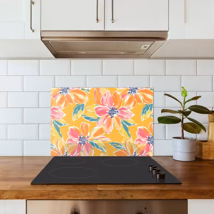 Spatscherm keuken - Textuur - Bloemen - Kleurrijk — 3