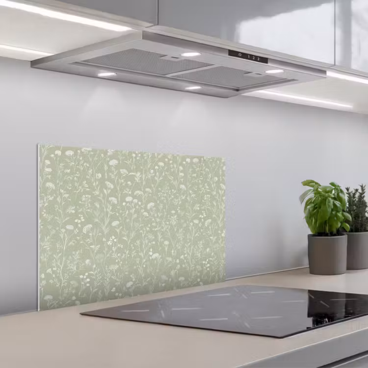 Spatscherm keuken - Bloemen - Patroon - Groen — 1