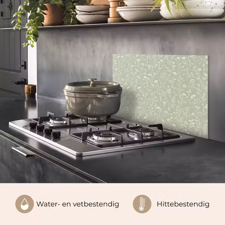 Spatscherm keuken - Bloemen - Patroon - Groen — 2