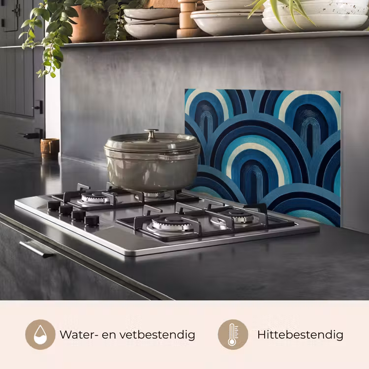 Spatscherm keuken - Bogen - Geometrisch - Patroon - Blauw - Retro — 2