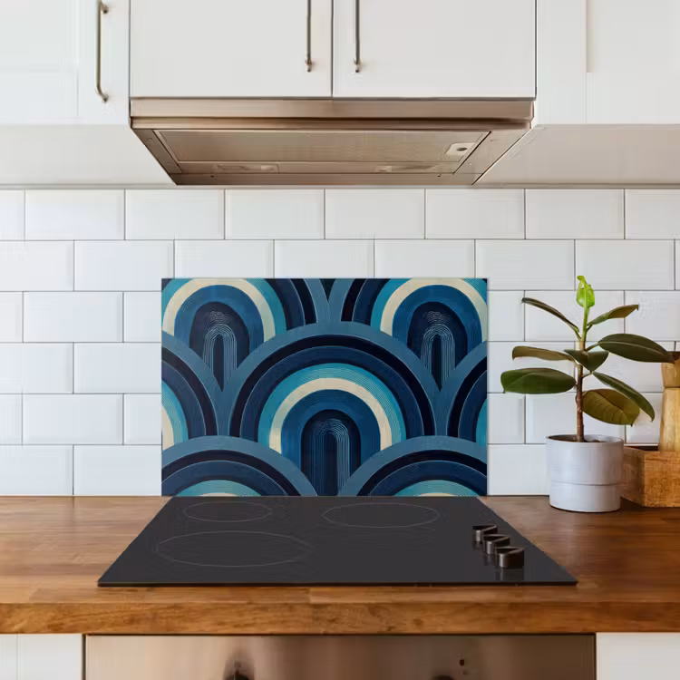 Spatscherm keuken - Bogen - Geometrisch - Patroon - Blauw - Retro — 3