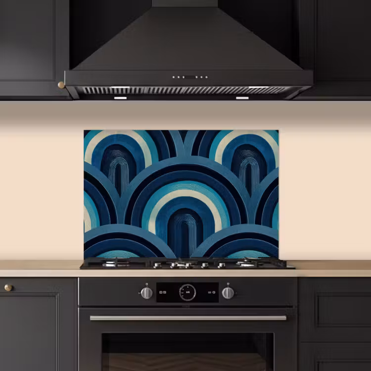 Spatscherm keuken - Bogen - Geometrisch - Patroon - Blauw - Retro — 5