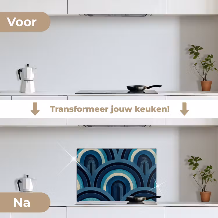 Spatscherm keuken - Bogen - Geometrisch - Patroon - Blauw - Retro — 7