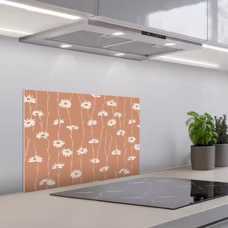 Spatscherm keuken - Madeliefjes - Subtiel - Terracotta — 1