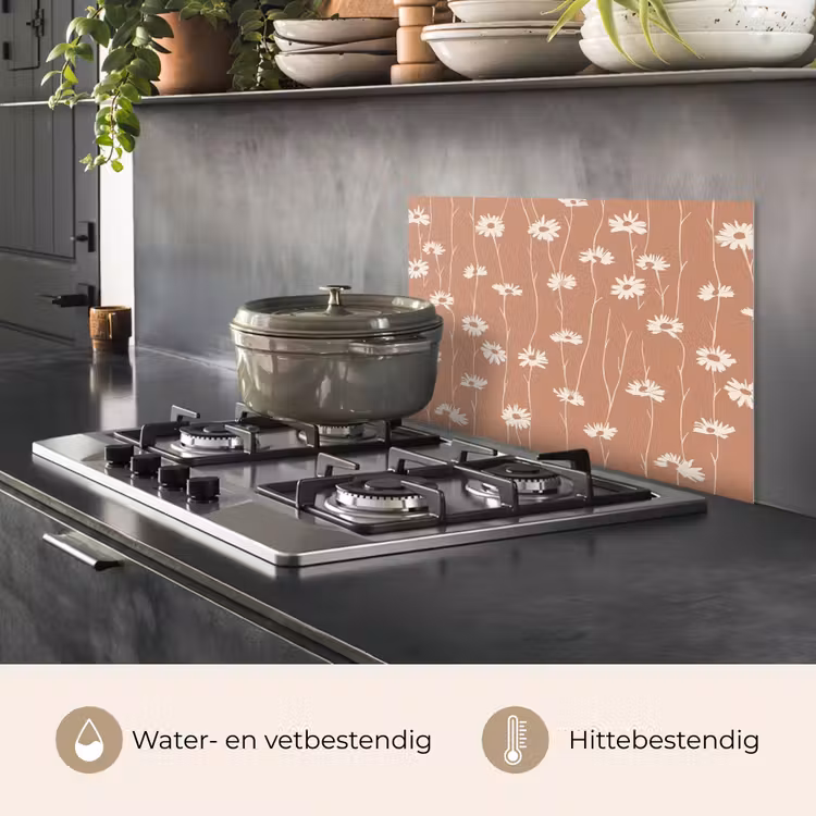 Spatscherm keuken - Madeliefjes - Subtiel - Terracotta — 2