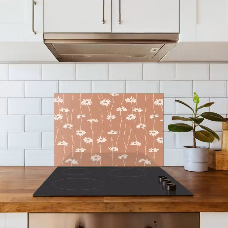 Spatscherm keuken - Madeliefjes - Subtiel - Terracotta — 3