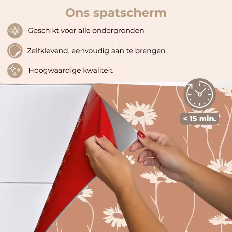 Spatscherm keuken - Madeliefjes - Subtiel - Terracotta — 4