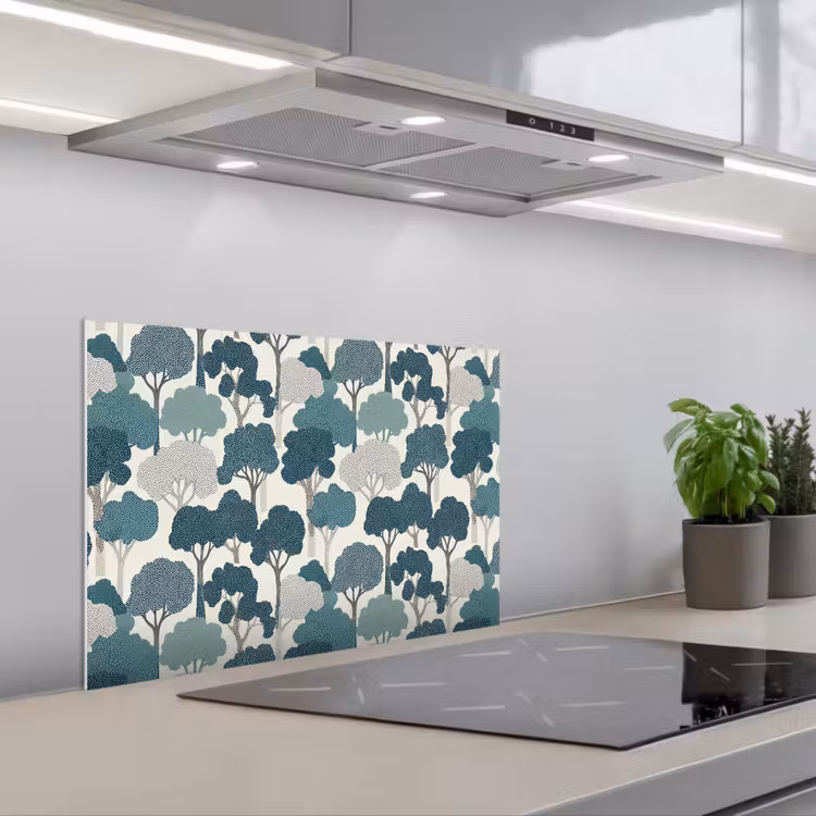 Spatscherm keuken - Modern - Bomen - Bos - Patroon - Blauw — 1