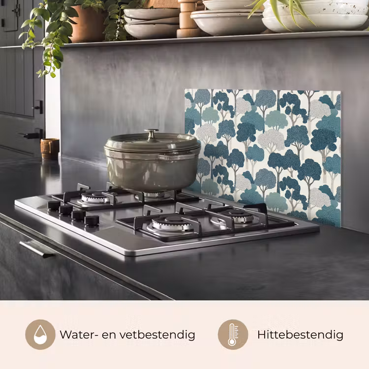 Spatscherm keuken - Modern - Bomen - Bos - Patroon - Blauw — 2