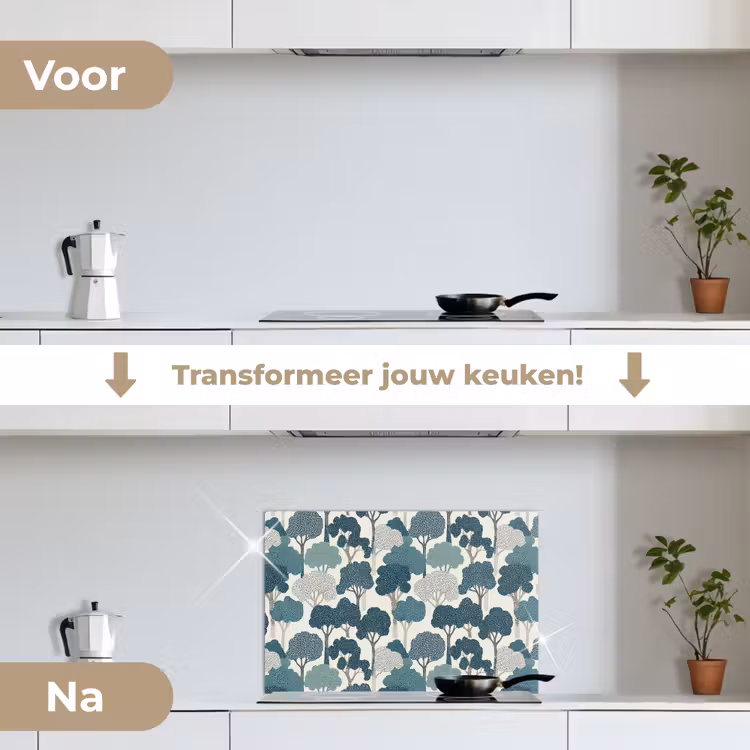 Spatscherm keuken - Modern - Bomen - Bos - Patroon - Blauw — 7