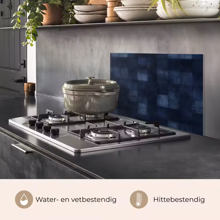 Spatscherm keuken - Patroon - Ruit - Marineblauw — 2