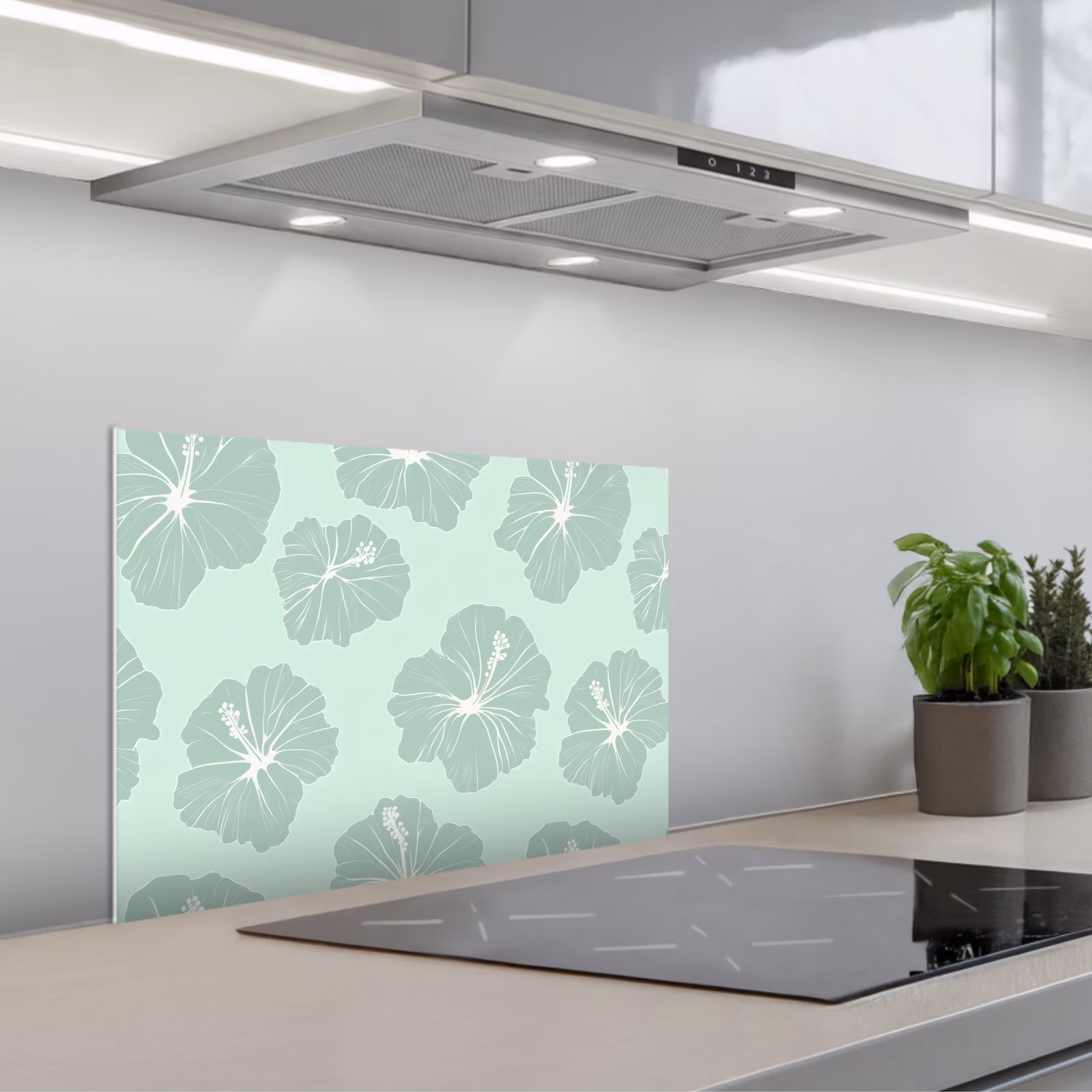 Spatscherm keuken - Bloemen - Hibiscus - Mint — 1