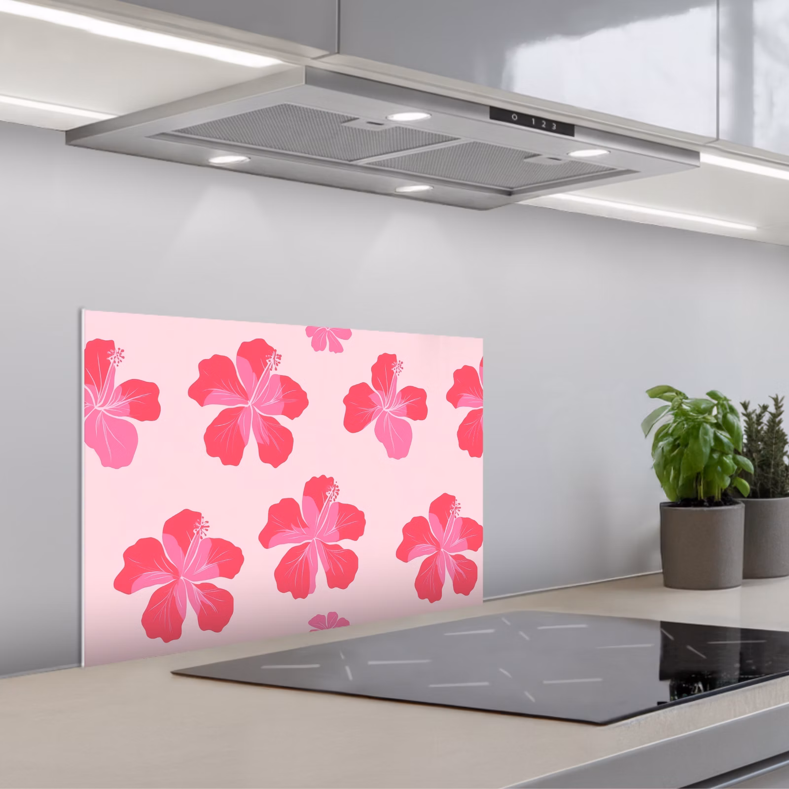Spatscherm keuken - Hibiscus - Bloemen - Roze — 1