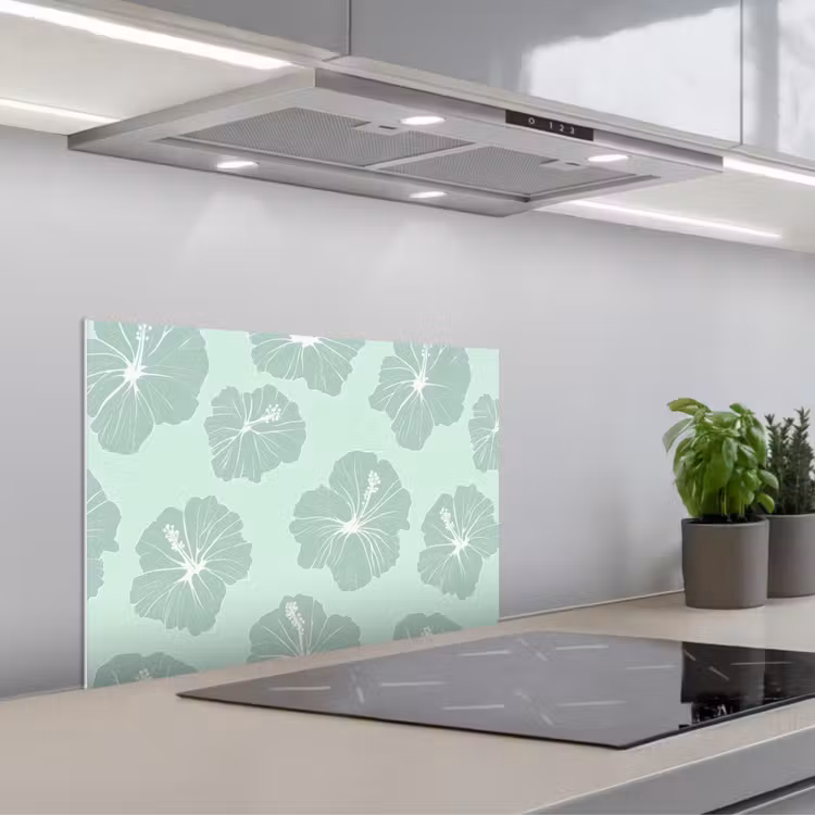 Spatscherm keuken - Bloemen - Hibiscus - Mint — 1