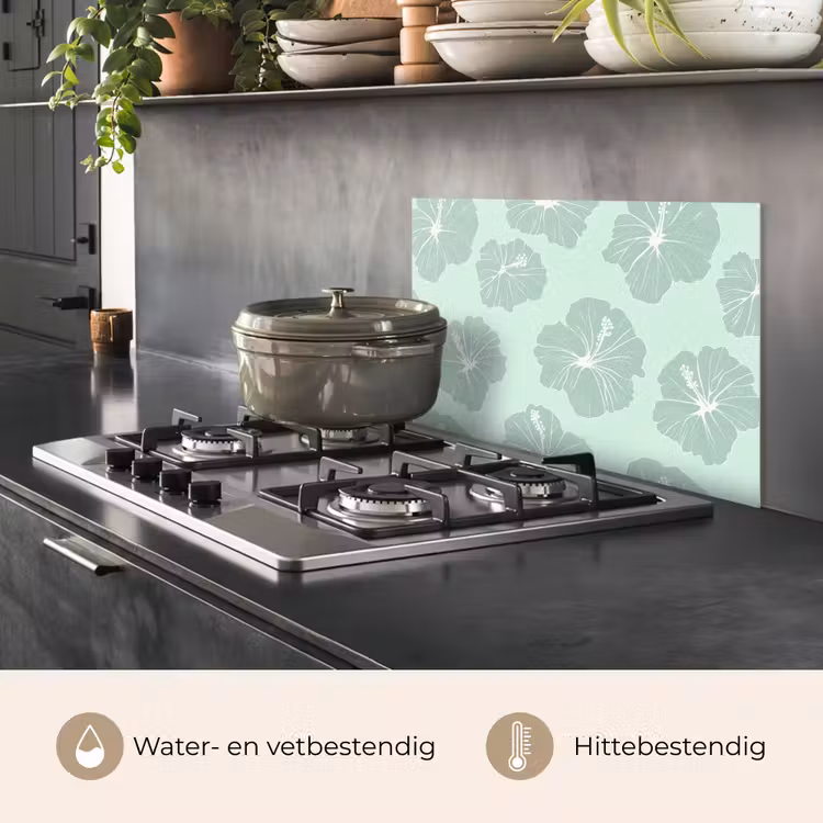 Spatscherm keuken - Bloemen - Hibiscus - Mint — 2