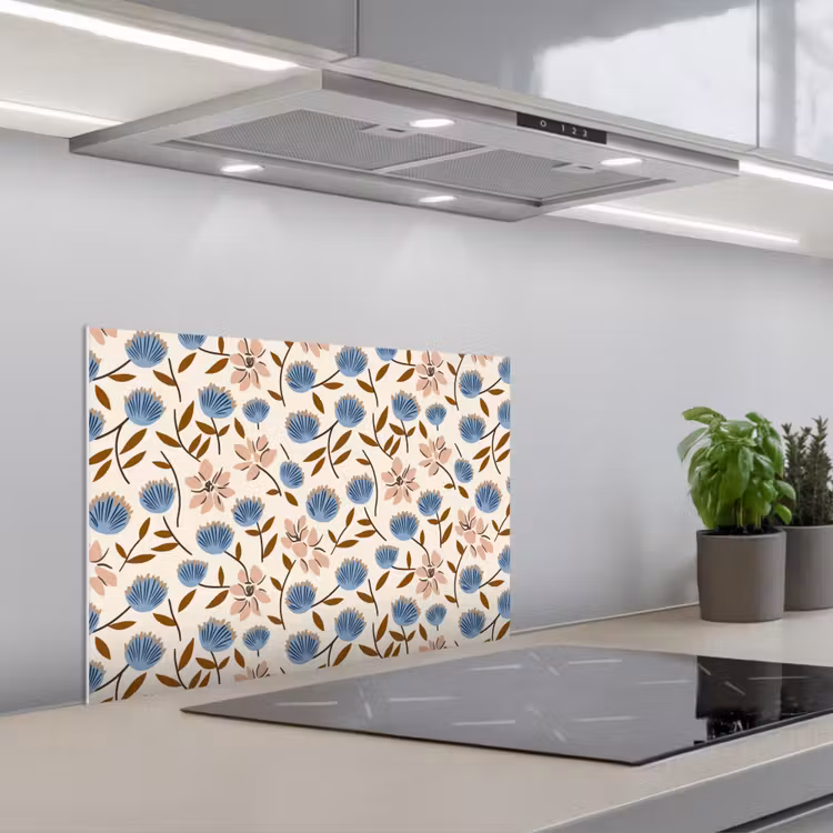 Spatscherm keuken - Bloemen - Wild - Blauw — 1