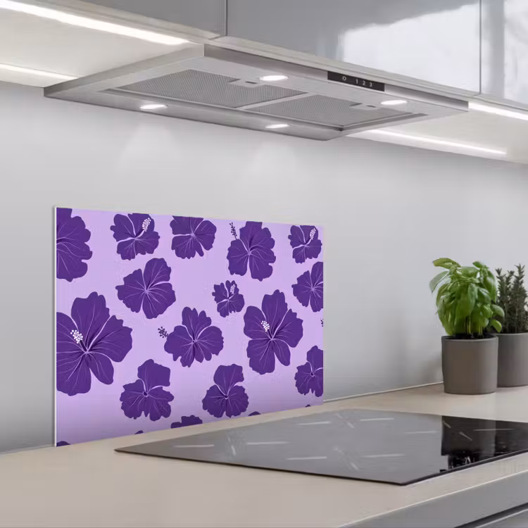 Spatscherm keuken - Hibiscus - Bloemen - Paars — 1