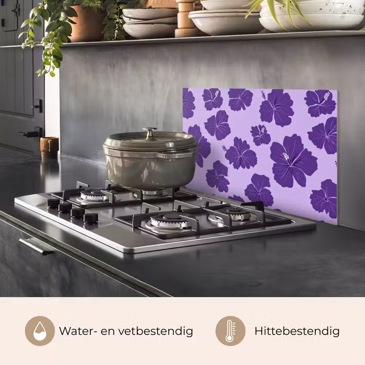 Spatscherm keuken - Hibiscus - Bloemen - Paars — 2