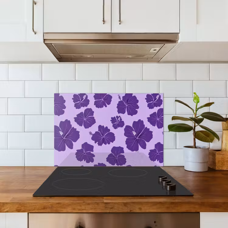 Spatscherm keuken - Hibiscus - Bloemen - Paars — 3