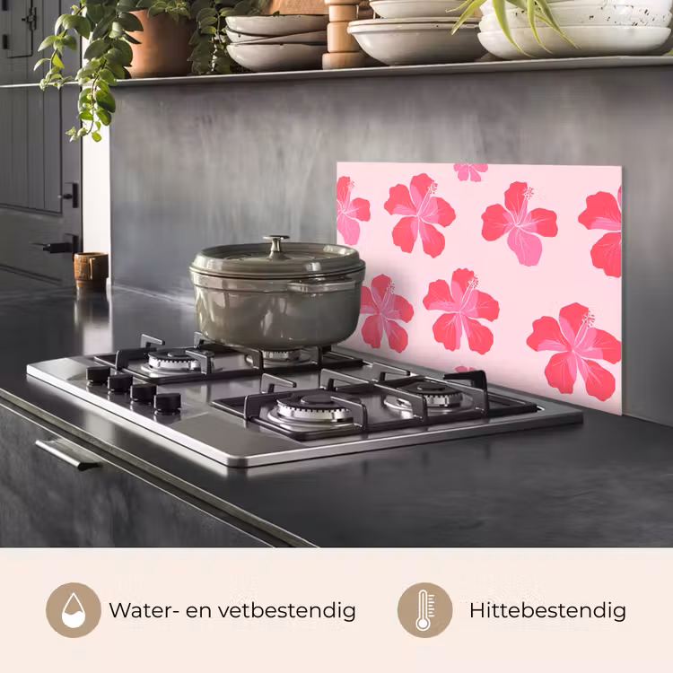 Spatscherm keuken - Hibiscus - Bloemen - Roze — 2