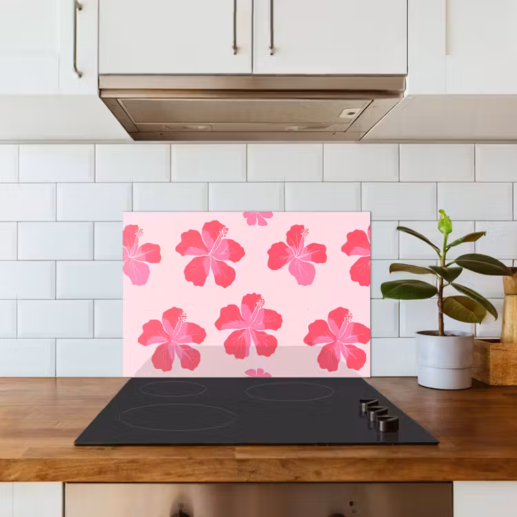 Spatscherm keuken - Hibiscus - Bloemen - Roze — 3