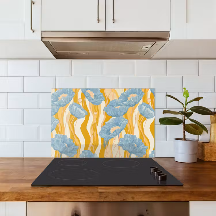 Spatscherm keuken - Papavers - Botanisch - Blauw — 3