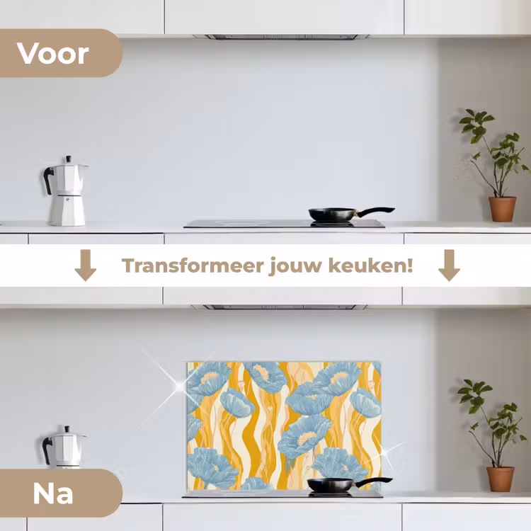 Spatscherm keuken - Papavers - Botanisch - Blauw — 7