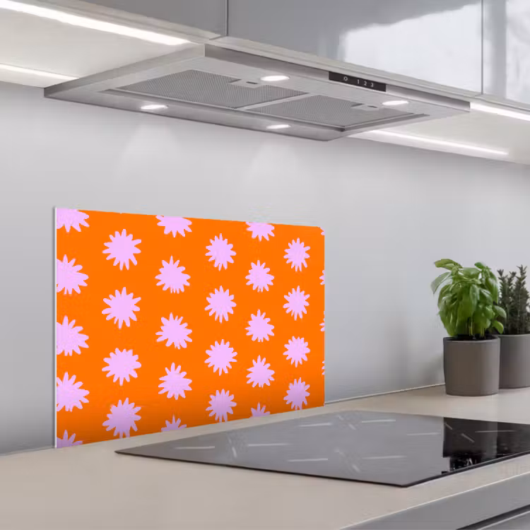Spatscherm keuken - Retro - Bloemen - Oranje — 1
