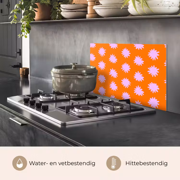 Spatscherm keuken - Retro - Bloemen - Oranje — 2