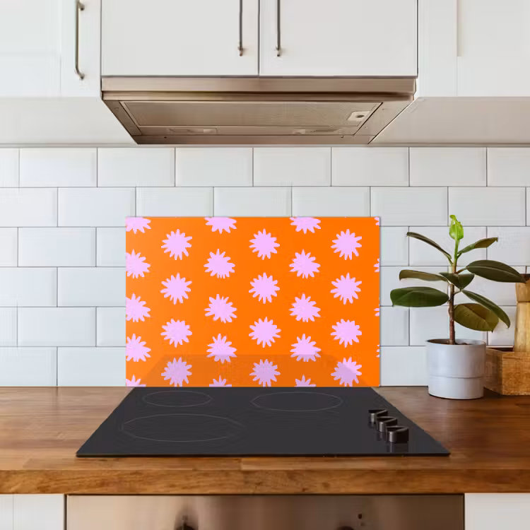 Spatscherm keuken - Retro - Bloemen - Oranje — 3