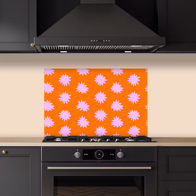 Spatscherm keuken - Retro - Bloemen - Oranje — 5