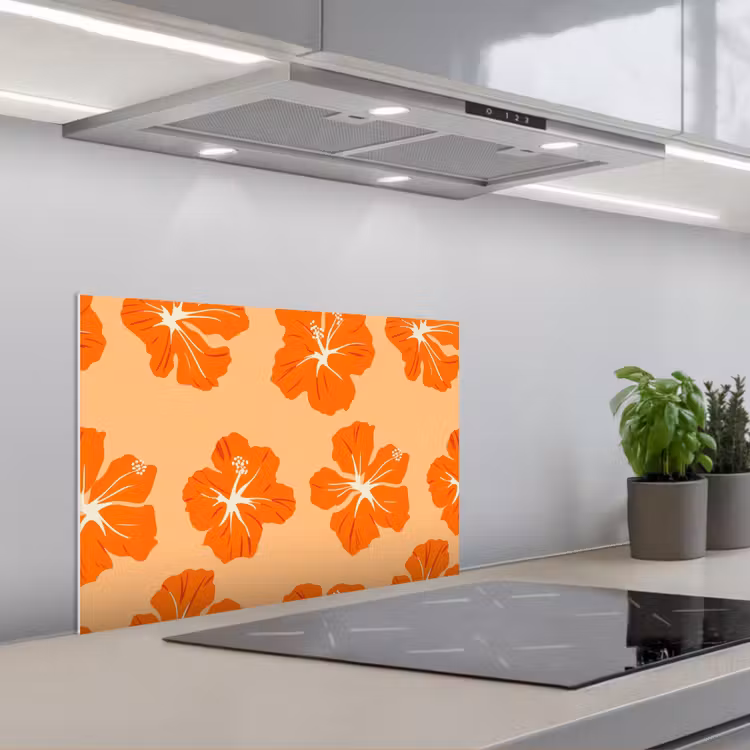 Spatscherm keuken - Tropisch - Hibiscus - Oranje — 1