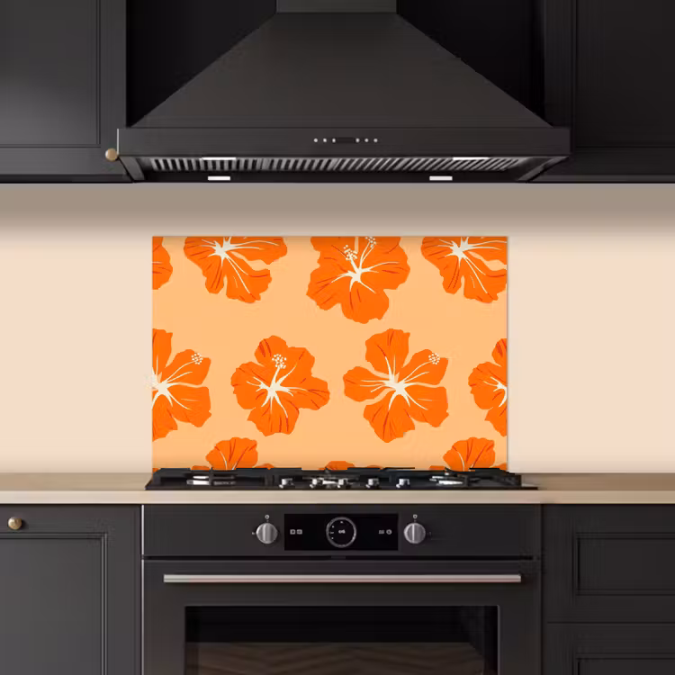 Spatscherm keuken - Tropisch - Hibiscus - Oranje — 5