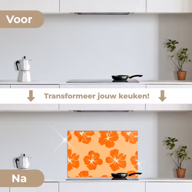 Spatscherm keuken - Tropisch - Hibiscus - Oranje — 7