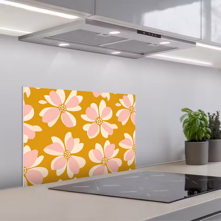 Spatscherm keuken - Vintage - Bloemen - Okergeel — 1