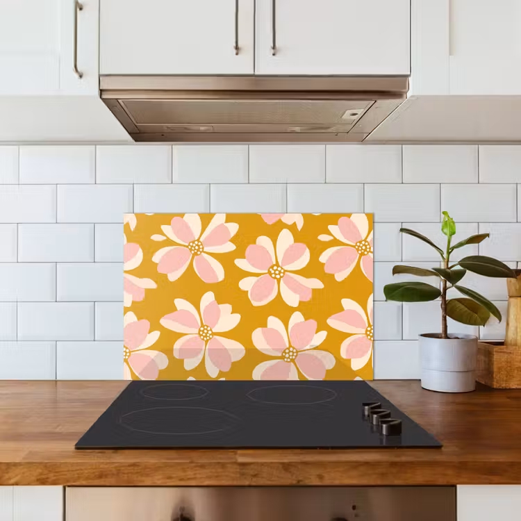 Spatscherm keuken - Vintage - Bloemen - Okergeel — 3