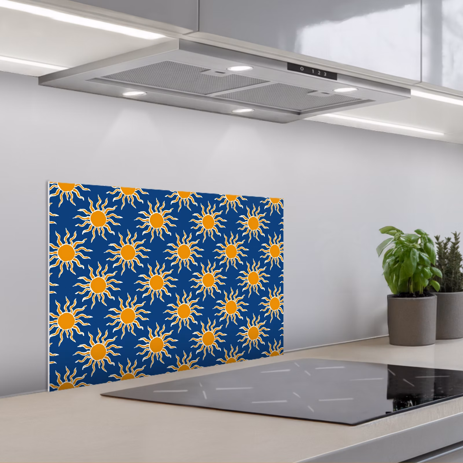 Spatscherm keuken - Zon - Patroon - Blauw — 1