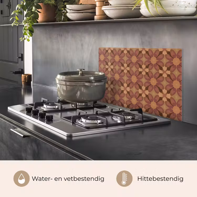 Spatscherm keuken - Retro - Bloemen - Bruin — 2