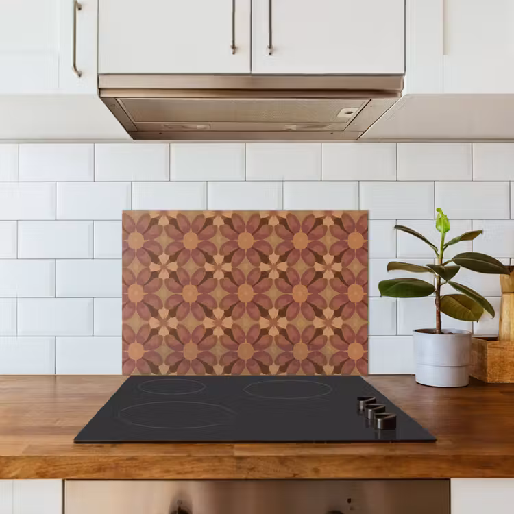 Spatscherm keuken - Retro - Bloemen - Bruin — 3