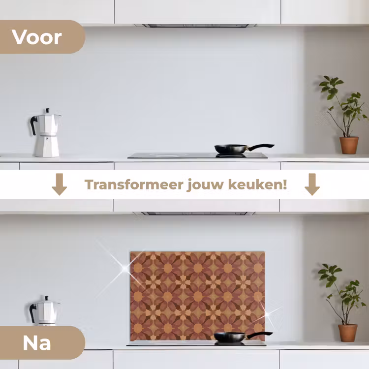 Spatscherm keuken - Retro - Bloemen - Bruin — 7