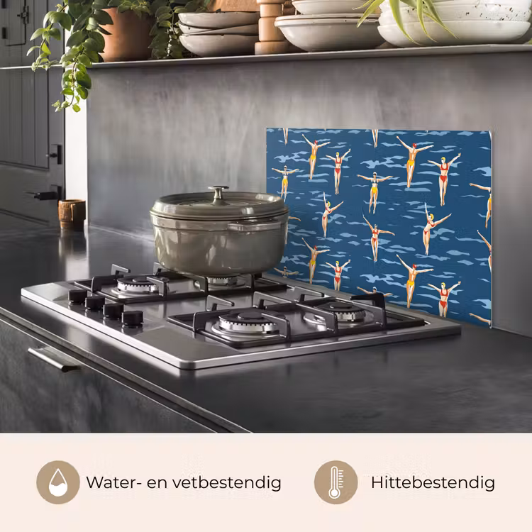 Spatscherm keuken - Zwemsters- Retro - Blauw — 2