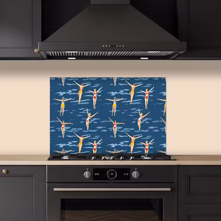 Spatscherm keuken - Zwemsters- Retro - Blauw — 5