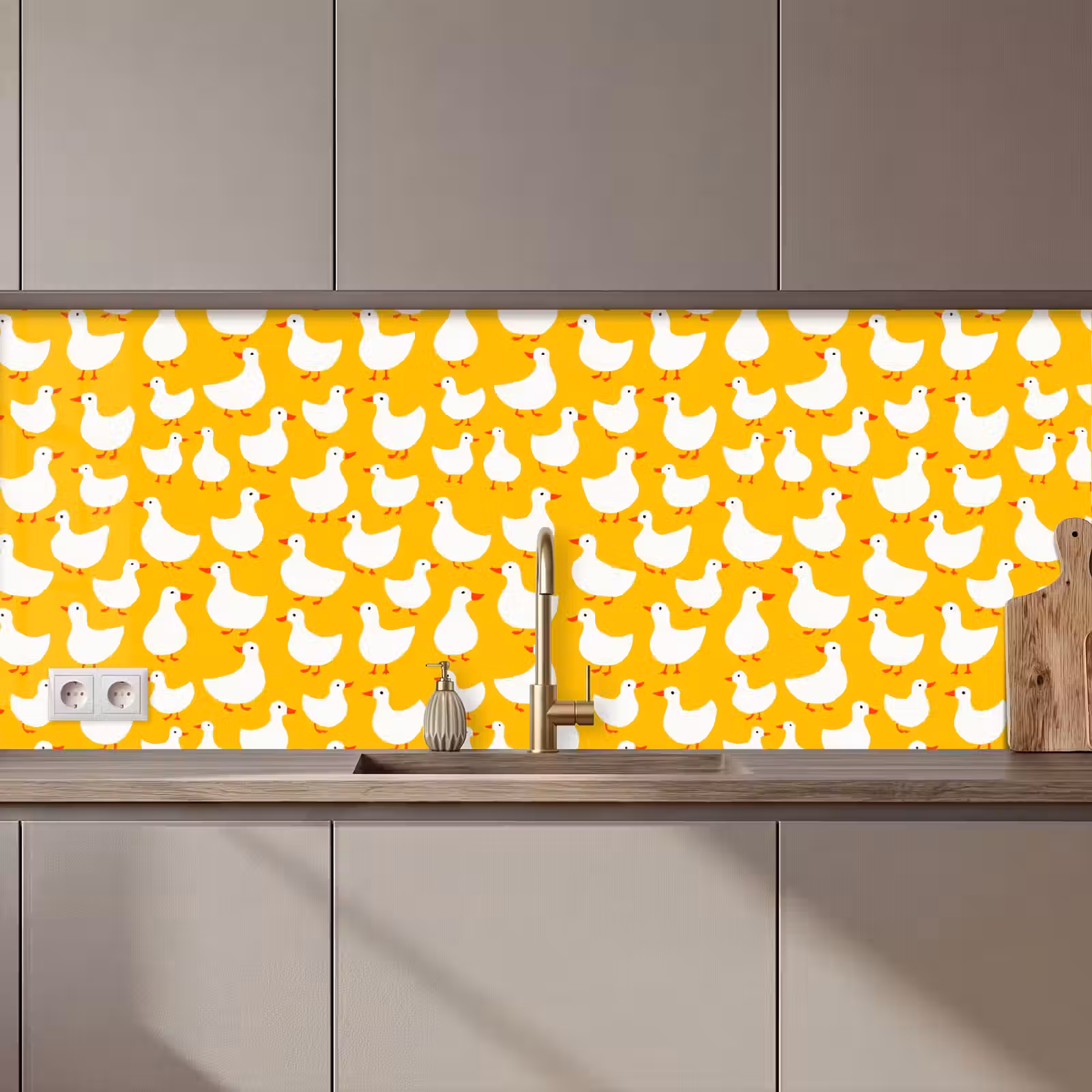 Spatscherm keuken - Eendjes - Patroon - Geel — 1