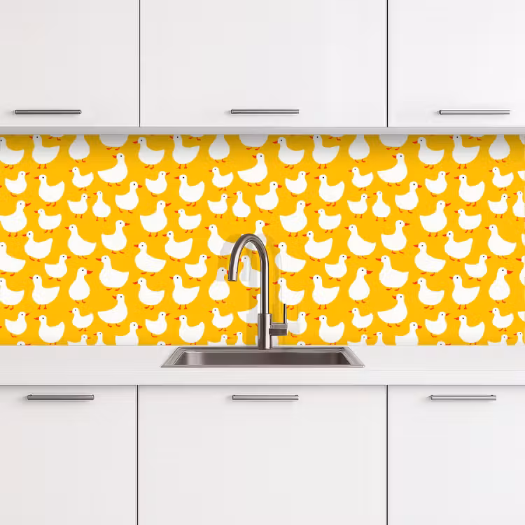 Spatscherm keuken - Eendjes - Patroon - Geel — 4